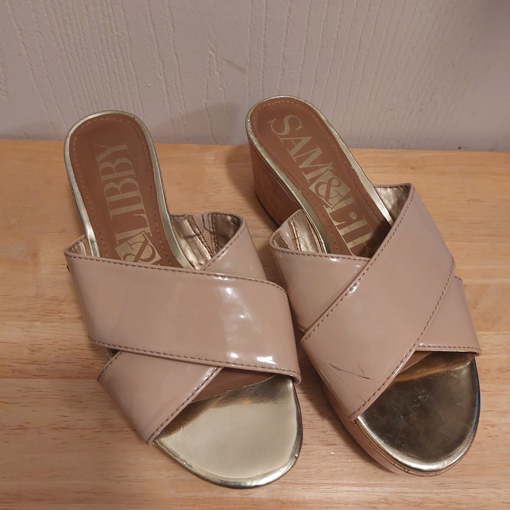 Women's Sam & Libby Wedge Nude Sandals Size 7